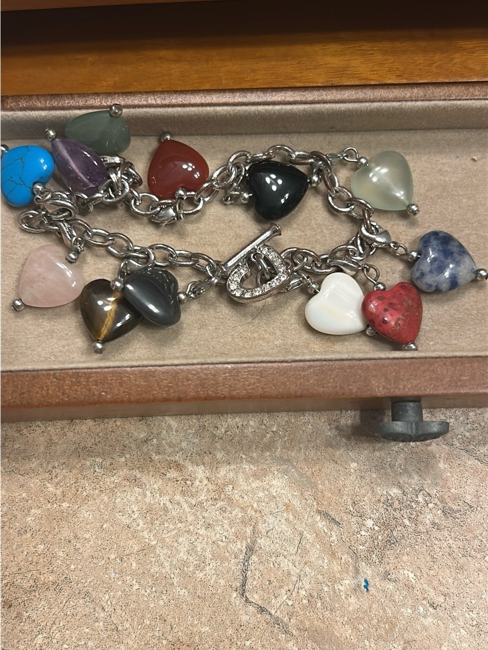 Multicolor Heart Charm Bracelet  and earrings Women's Silver Chain Jewelry